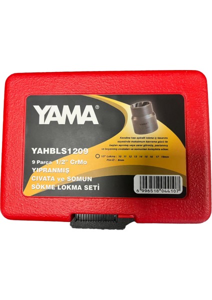 YAHBLS1209 Crmo Yıpranmış Civata ve Somun Sökme Lokma Seti 1/2" 9 Parça