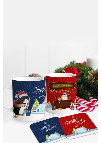 Tekno Trust Yılbaşı Love Coffee Bardak Altlıklı Ikili Kupa Seti