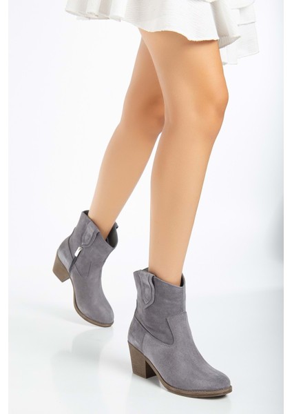 Kadın Deri Yumuşak Süet Western Kovboy Bot - Gri Süet fiyatları