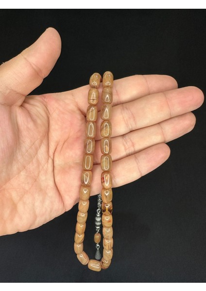 Sıkma Kehribar Tesbih Krem Renkli Kapsül Kesim 11MMX8MM T-623