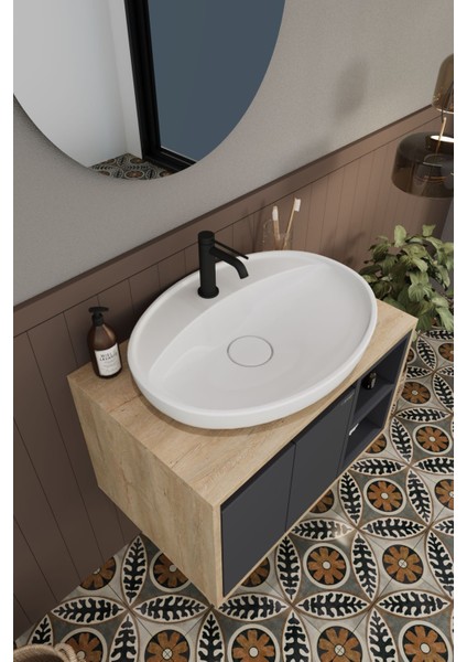 Banyo Gül 80 cm Demonte Banyo Dolabı Ayna Lavabo fiyatları