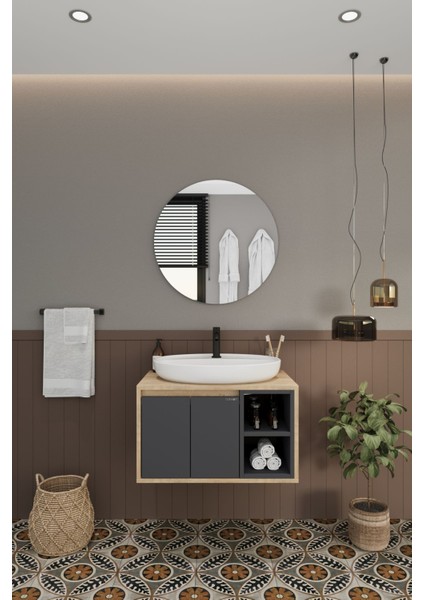 Banyo Gül 80 cm Demonte Banyo Dolabı Ayna Lavabo