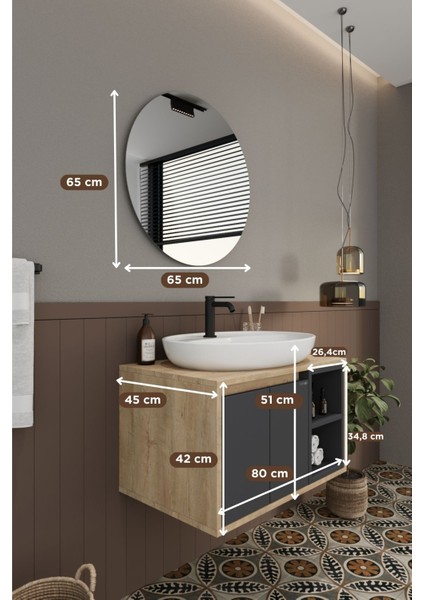 Banyo Gül 80 cm Demonte Banyo Dolabı Ayna Lavabo modelleri