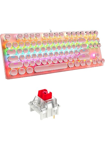 Leaven K550 Kablolu Pembe Klavye Daktilo Tarzı Su Geçirmez LED Rgb Gökkuşağı Renler Mekanik Oyuncu Işıklı Klavye Ergonomik Tasarım Rahat Kullanım 150CM Kablo Uzunluğu Bilgisayar Pc Için (Pembe)