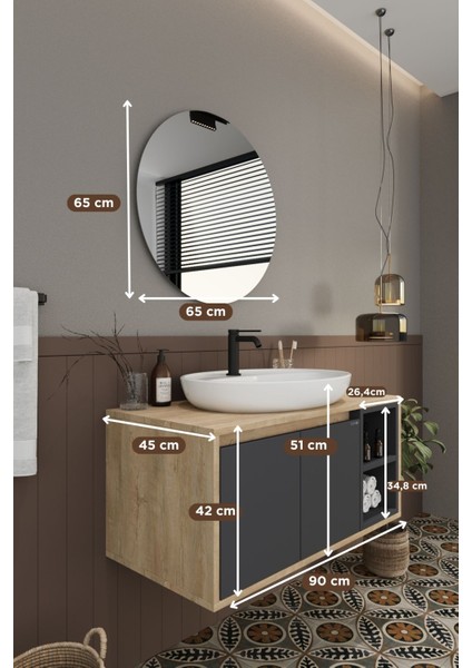Banyo Gül 90 cm Demonte Banyo Dolabı Ayna Lavabo modelleri