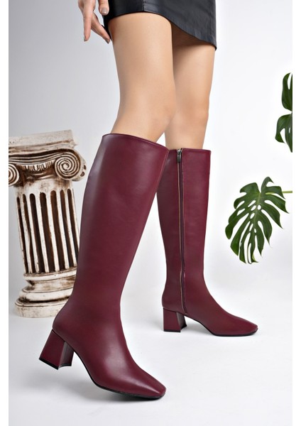 Karoline Garantili Küt Burun Yandan Fermuarlı Topuklu Kadın Çizme modelleri