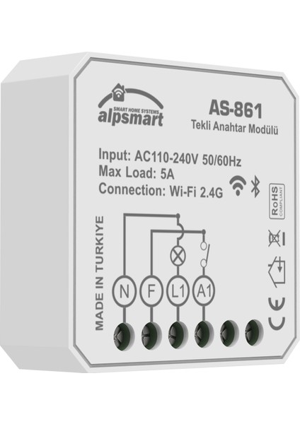 AS-861 Akıllı Wi-Fi Tekli Duvar Anahtarı Modülü Tuya Uyumlu