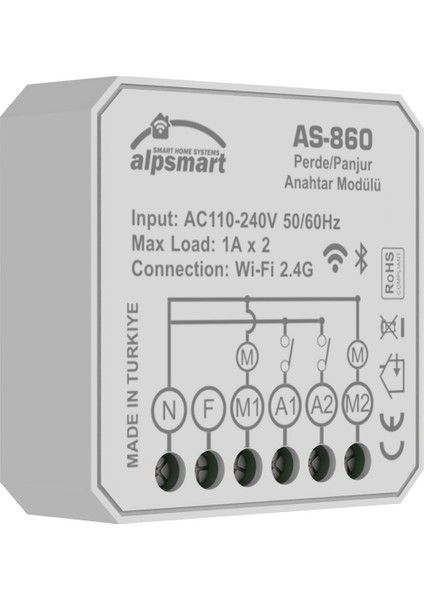 AS-860 Akıllı Wi-Fi Perde Anahtarı Modülü Tuya Uyumlu