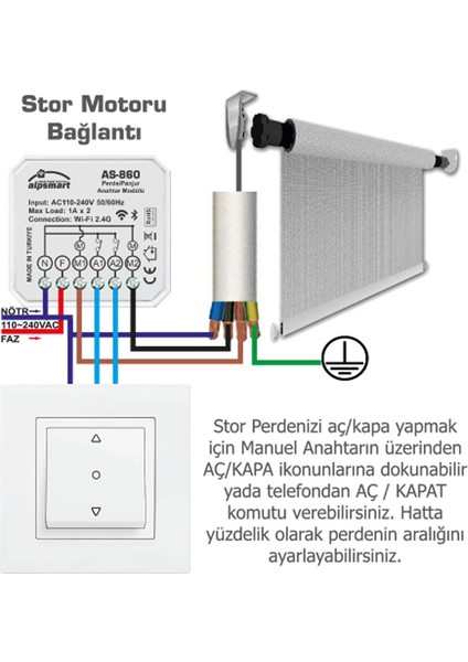 AS-860 Akıllı Wi-Fi Perde Anahtarı Modülü Tuya Uyumlu