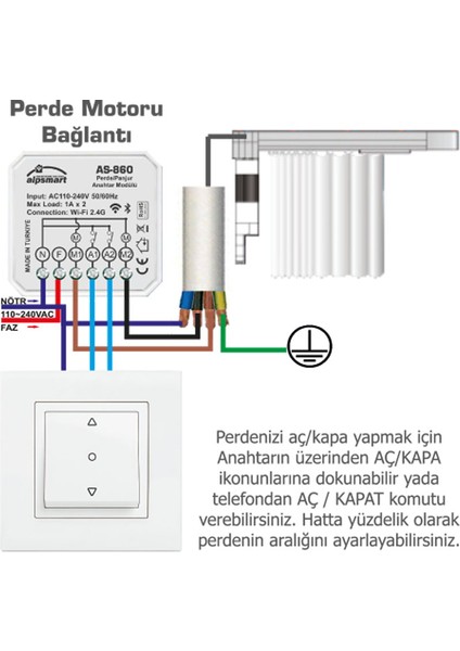 AS-860 Akıllı Wi-Fi Perde Anahtarı Modülü Tuya Uyumlu