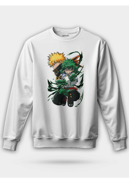 Bakugo ve Midoriya My Hero Academia Baskılı Bisiklet Yaka Oversize Sweatshirt Anime Manga