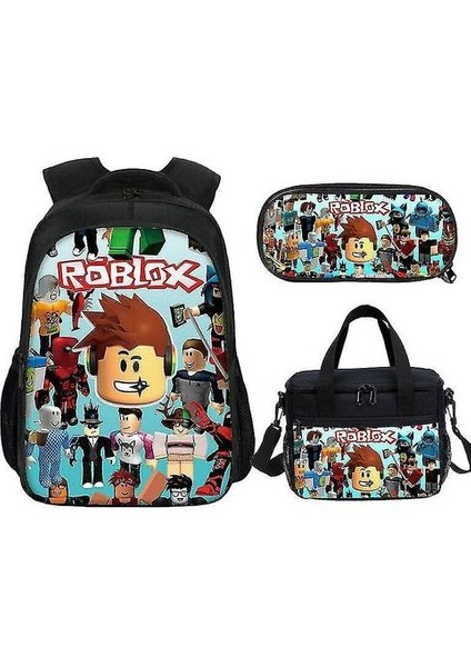 (Blue Roblox Game Kid Sırt Çantası+Yalıtımlı Öğle Yemeği Çantası+Kalem Kılıfı) 3pcs Roblox Sırt Çantası Öğle Yemeği Bagmt (Yurt Dışından)