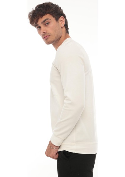 Yarım Fermuarlı Kolej Yaka Sweatshirt Regular Fit-Beyaz- 2317