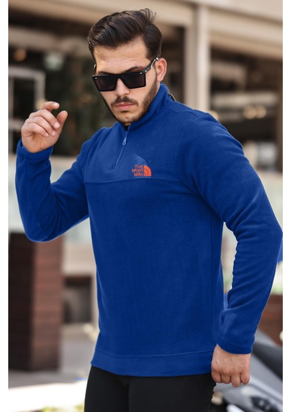 Indigo Unisex Nakışlı Dik Yaka Yarım Fermuarlı polar Sweatshirt- 2321