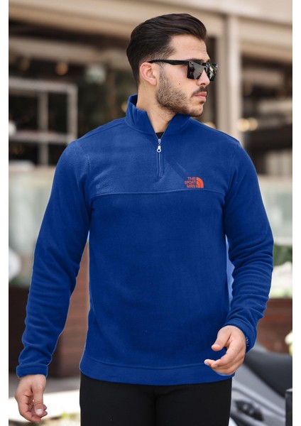 Indigo Unisex Nakışlı Dik Yaka Yarım Fermuarlı polar Sweatshirt- 2321