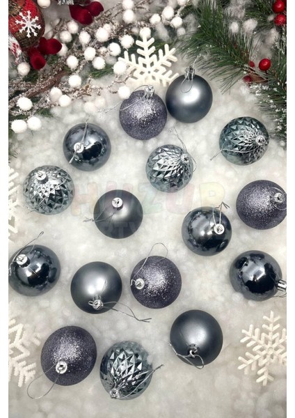16'lı Koyu Gümüş Rengi Cici Top 6 cm Simli Mat Parlak Uzay Grisi Yılbaşı Yeni Yıl Çam Ağacı Süs fırsatları