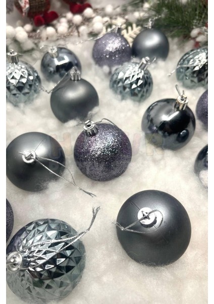 16'lı Koyu Gümüş Rengi Cici Top 6 cm Simli Mat Parlak Uzay Grisi Yılbaşı Yeni Yıl Çam Ağacı Süs indirimleri