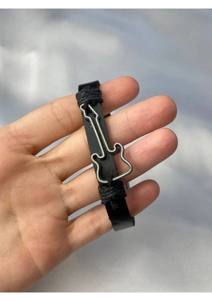 Çerçeve Model Elektro Gitar Rock Müzik Erkek Kadın Unısex Bileklik Deri