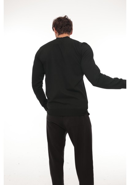 Yarım Fermuarlı Kolej Yaka Sweatshirt Regular Fit-Siyah- 2317