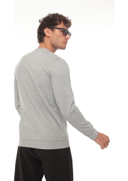 Yarım Fermuarlı Kolej Yaka Sweatshirt Regular Fit-Gri- 2317
