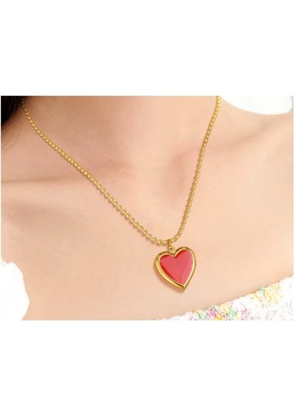 Paslanmaz Çelik Kalp Resim Koyulabilen Gold Üzeri Kırmızı Şık Kadın Kolye fiyatları