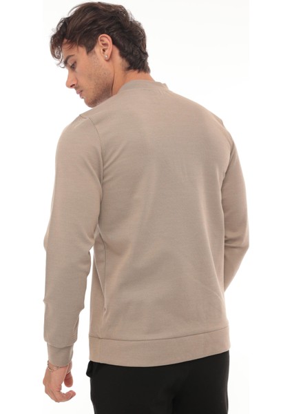 Yarım Fermuarlı Kolej Yaka Sweatshirt Regular Fit-Bej- 2317
