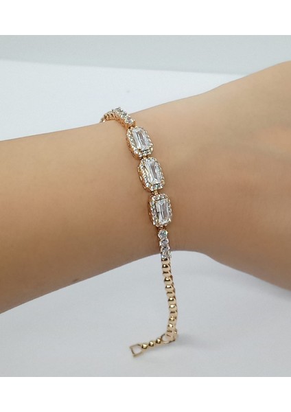 Baget Zirkon Taşlı Rose Gold Dorika Zincir Bileklik