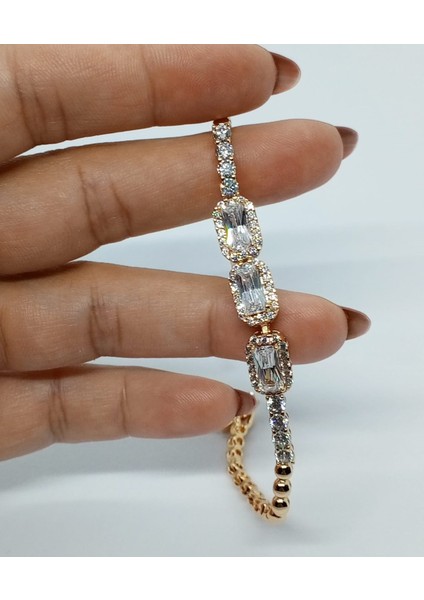 Baget Zirkon Taşlı Rose Gold Dorika Zincir Bileklik modelleri