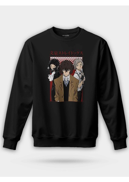Bungou Stray Dogs Baskılı Bisiklet Yaka Oversize Sweatshirt Anime Manga