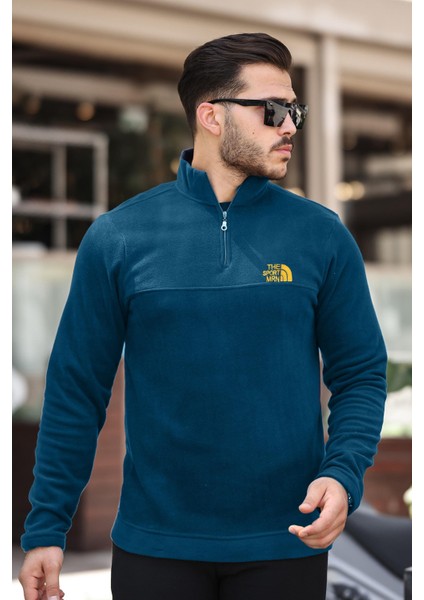 Nefti Unisex Nakışlı Dik Yaka Yarım Fermuarlı polar Sweatshirt- 2321