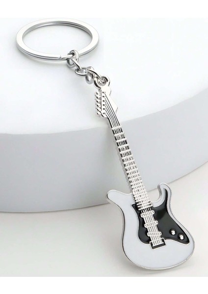 Gitar Beyaz Gitarist Hediye Anahtarlık Veya Çanta Süsü