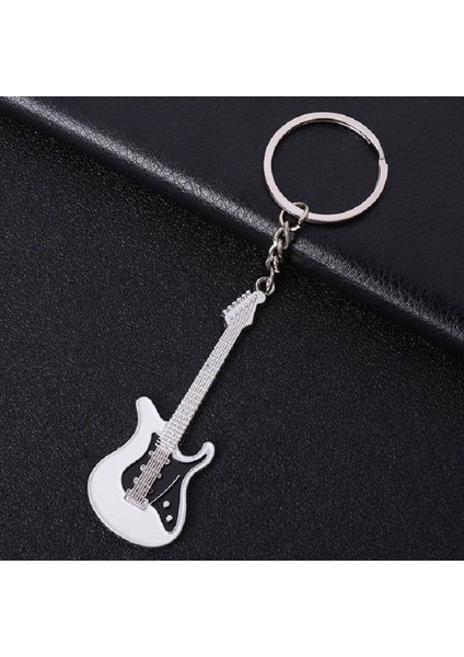 Gitar Beyaz Gitarist Hediye Anahtarlık Veya Çanta Süsü