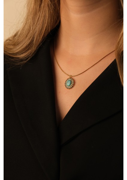 Çildan Womens Doğal Taşlı Gold Kolye