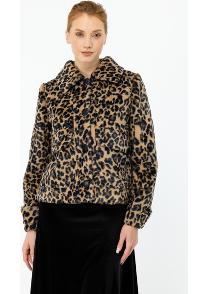 Leopar Desenli Peluş Mont Camel modelleri