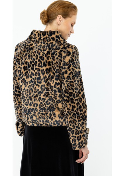 Leopar Desenli Peluş Mont Camel fırsatları