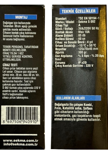 Doğal Gaz (Metan) Alarm Dedektörü S-092 (5 Adet)