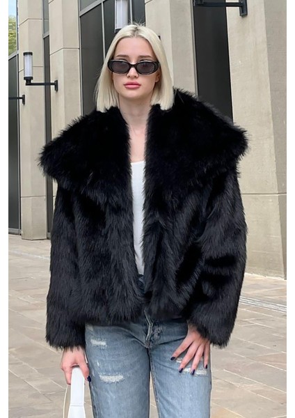 Siyah Yumuşak Dokulu Kadın Kürk Mont MG2204 modelleri