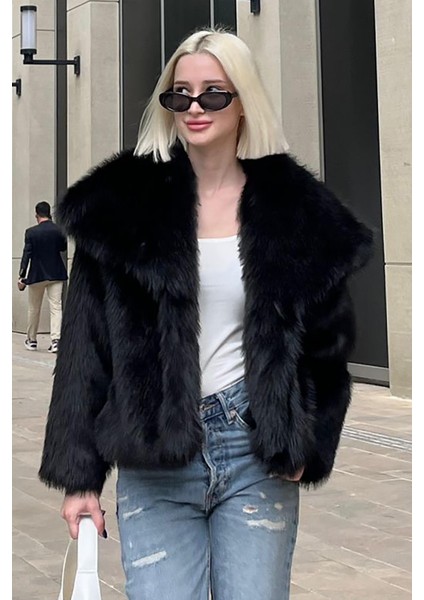 Siyah Yumuşak Dokulu Kadın Kürk Mont MG2204 fırsatları