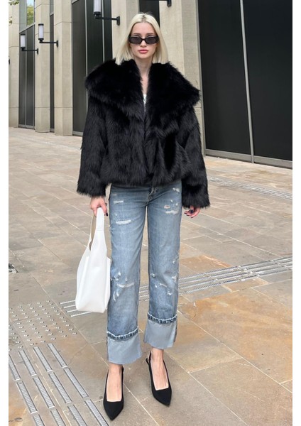 Siyah Yumuşak Dokulu Kadın Kürk Mont MG2204 indirimleri