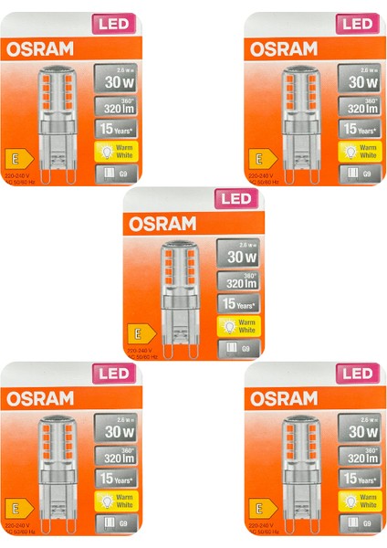 2,6W (30W) 2700K (Sarı Işık) G9 Duylu LED Kapsül Ampul (5 Adet)