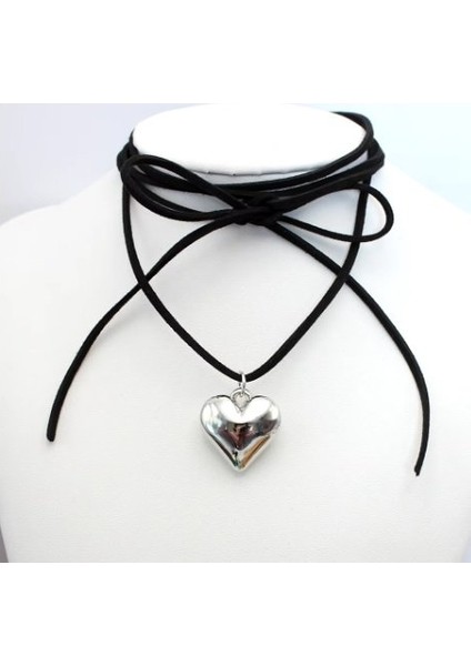 Vintage Big Heart Siyah Ipli Silver Kolye fiyatları
