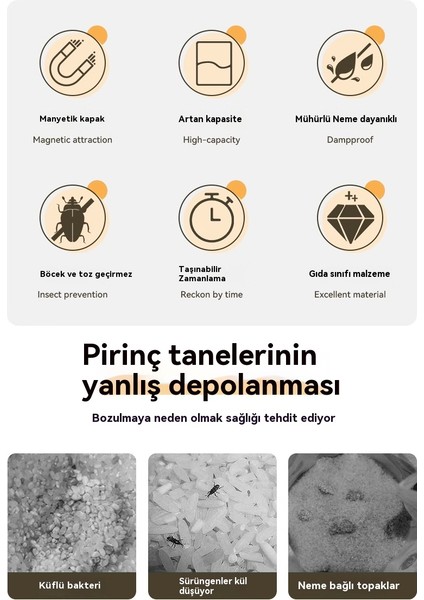 Ev Pirinç Tankı Böcek Geçirmez Nem Geçirmez Kapalı Un Depolama Tankı Pirinç Depolama Kutusu Gıda Sınıfı Pirinç (Yurt Dışından)