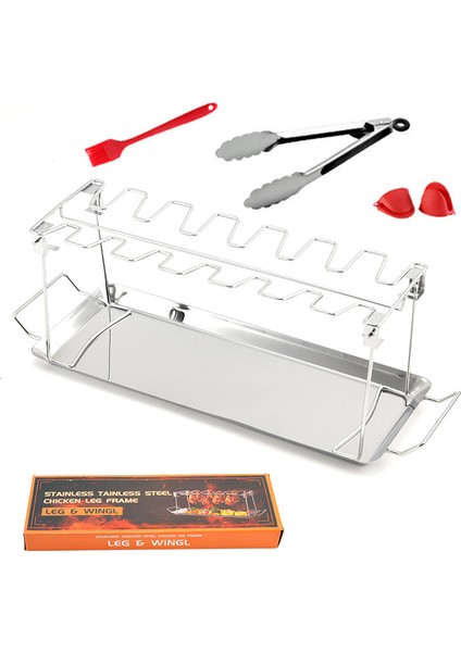 Katlanır Paslanmaz Çelik Rotisserie Tavuk Uyluk Tepsisi Barbekü Rafı ile (Yurt Dışından)