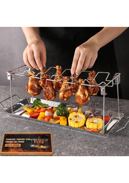 Katlanır Paslanmaz Çelik Rotisserie Tavuk Uyluk Tepsisi Barbekü Rafı ile (Yurt Dışından)