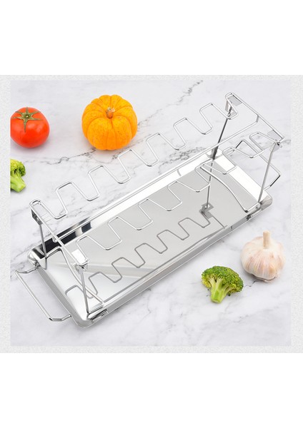 Katlanır Paslanmaz Çelik Rotisserie Tavuk Uyluk Tepsisi Barbekü Rafı ile (Yurt Dışından)