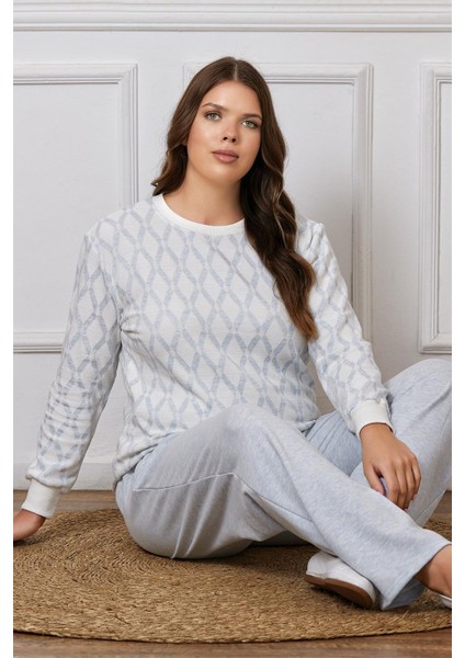 Büyük Beden Battal Uzun Kol Kışlık Pijama Takımı Dowry B09-123