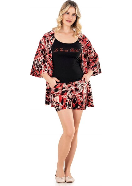 Kadın Yazlık Ip Askılı Şortlu Sabahlıklı 3lü Takım Modal Pamuk Homewear Dowry 15-17