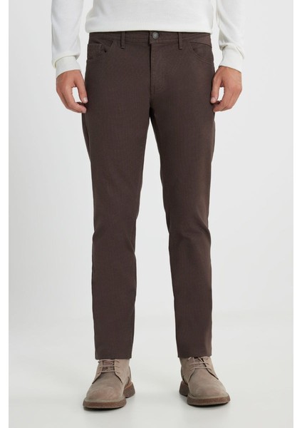 Slim Fit Dar Kesim Pamuklu Esnek Armürlü 5 Cep Kahverengi Pantolon fiyatları