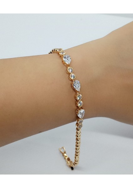 Kalp Zirkon Taşlı Rose Gold Dorika Zincir Bileklik modelleri