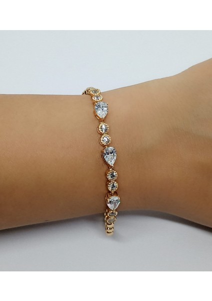 Kalp Zirkon Taşlı Rose Gold Dorika Zincir Bileklik fırsatları